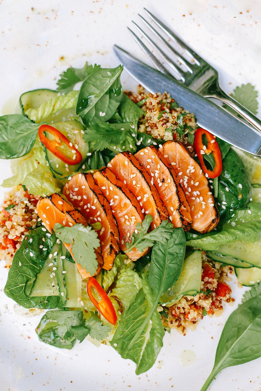 salmon and green vegetable salad