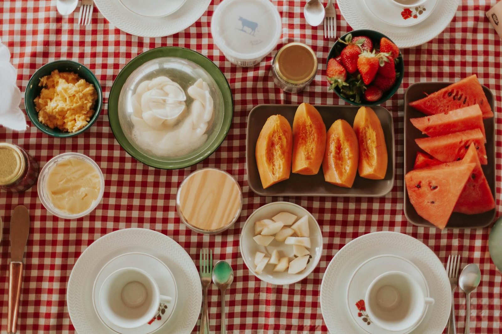 colorful breakfast table with fresh fruits