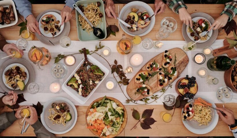food on decorated table during party