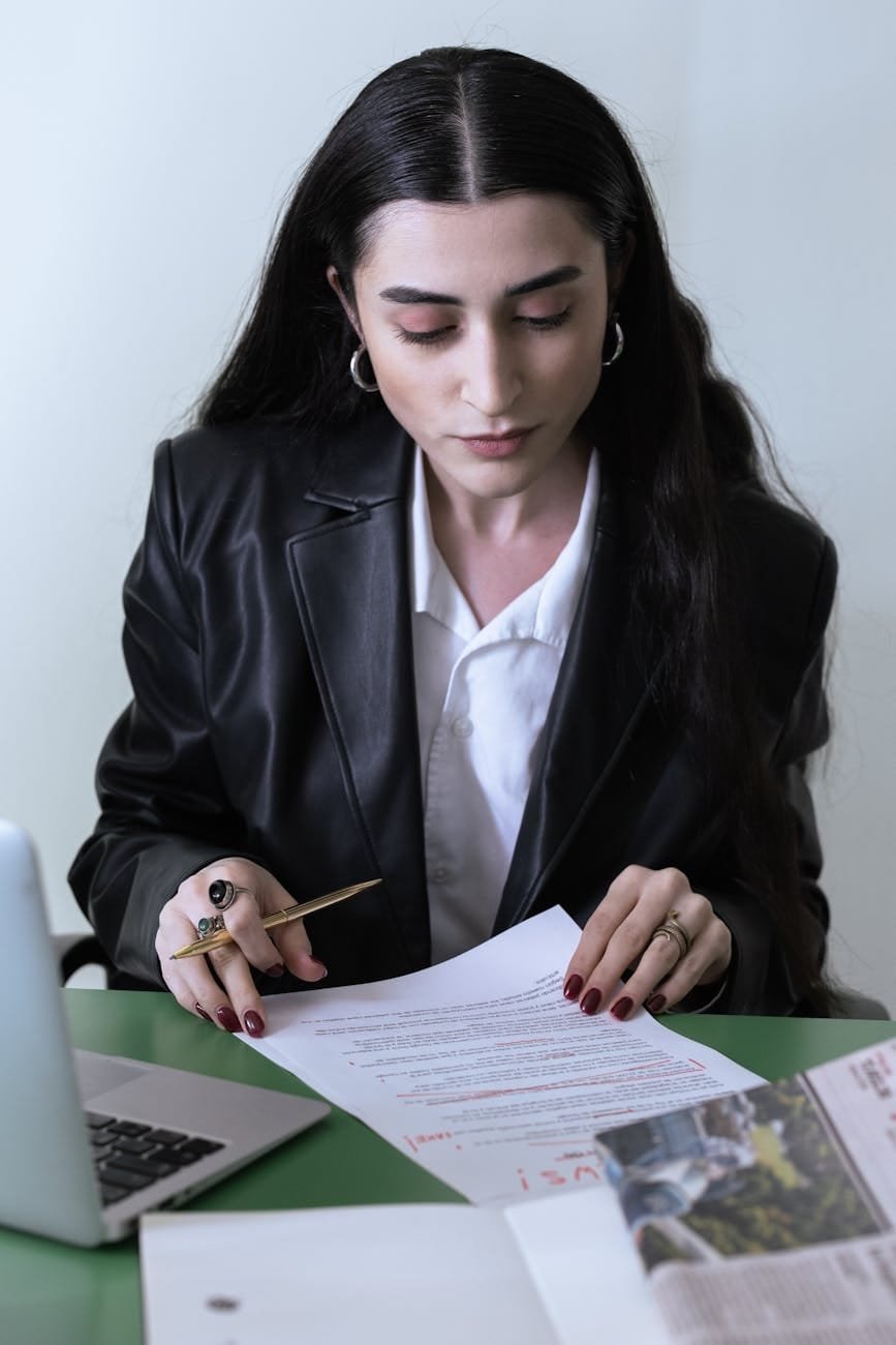 a woman editing a document